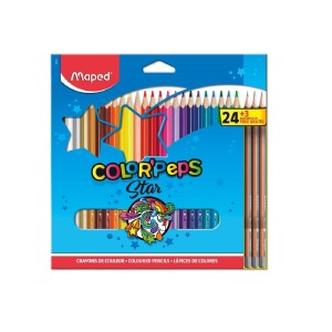 LÁPIS DE COR TRIANGULAR COLOR'PEPS 24 CORES + 3 LÁPIS MAPED