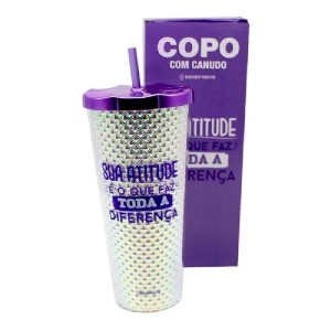 COPO CANUDO TEXTURA HOLOGRÁFICO 750ML DIFERENÇA ZONA CRIATIVA
