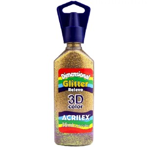 TINTA DIMENSIONAL GLITTER RELEVO 3D OURO 201 ACRILEX