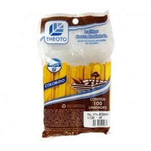 PALITO DE SORVETE PONTA REDONDA ESCOLAR 100 UNIDS AMARELO THEOTO