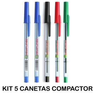 KIT 5 CANETA COMPACTOR 07 2 AZUL/PRETO/VERMELHO/VERDE