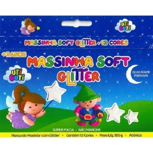 MASSINHA DE MODELAR SOFT COM GLITTER 12 CORES 180G UTI GUTI