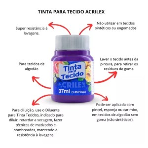 KIT TINTA PARA TECIDO 24+2 CORES 37ML  ACRILEX