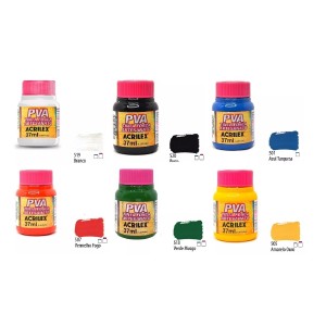 TINTA PVA FOSCA PARA ARTESANATO C/6 CORES ACRILEX