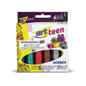 TINTA RELEVO DIMENSIONAL 3D METALLIC C/ 6 CORES ACRILEX