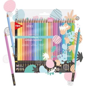 LÁPIS DE COR VIBES TONS PASTEL 24 CORES + LÁPIS PT 6B TRIS