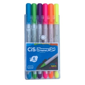 CANETA JIMMY GEL ESTOJO COM 6 UNID CORES NEON CIS