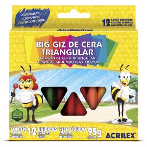 BIG GIZ DE CERA TRIANGULAR 12 CORES ACRILEX