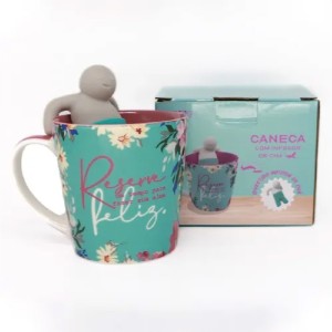 CANECA 350ML COM INFUSOR PARA CHÁ RESERVE UM TEMPO ZONA CRIATIVA